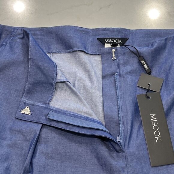 Misook NEW Zip Fly Wide Leg Pants Womens Large x 33" Blue Cotton Pockets Pleated - Picture 8 of 14